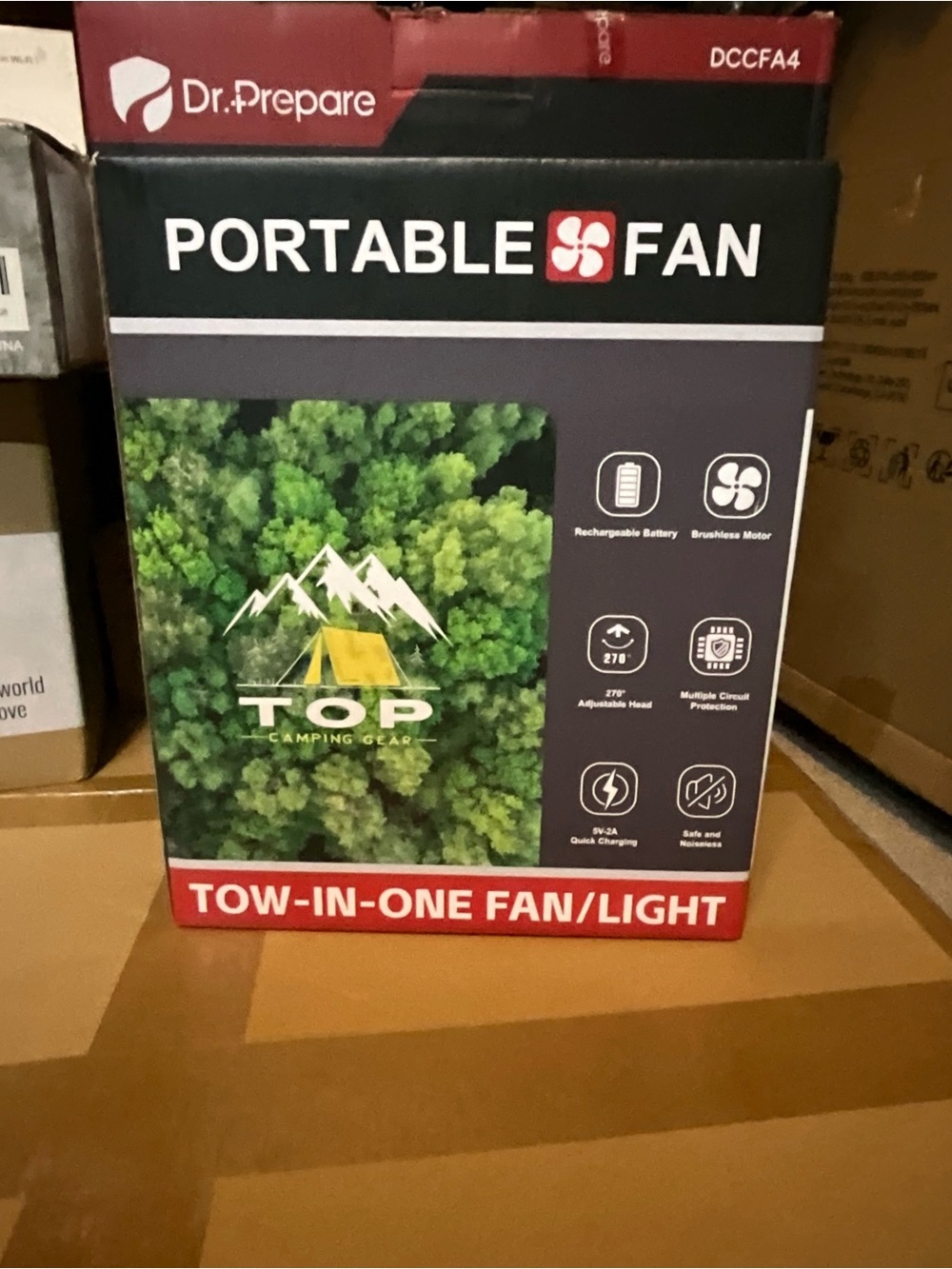 Portable Fan/Light in Black and Red